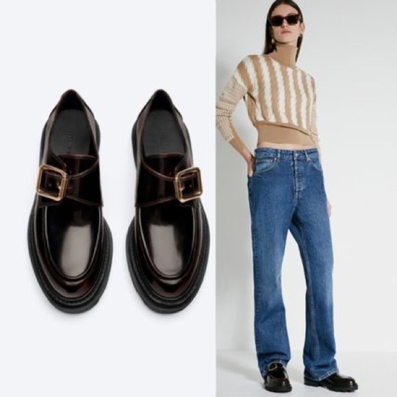 NWT. Uterque Black/Brown Glossy Finish Loafers. Size 6. - Picture 4 of 6